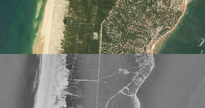 Vue aérienne historique de Notre-Dame de Paris montrant son évolution à travers les siècles